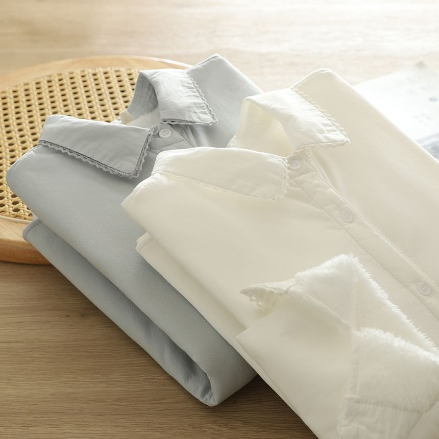 Plain Lace Trim Button-Down Shirt