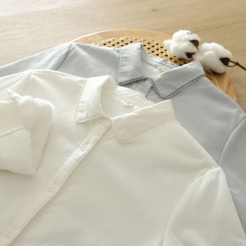 Plain Lace Trim Button-Down Shirt