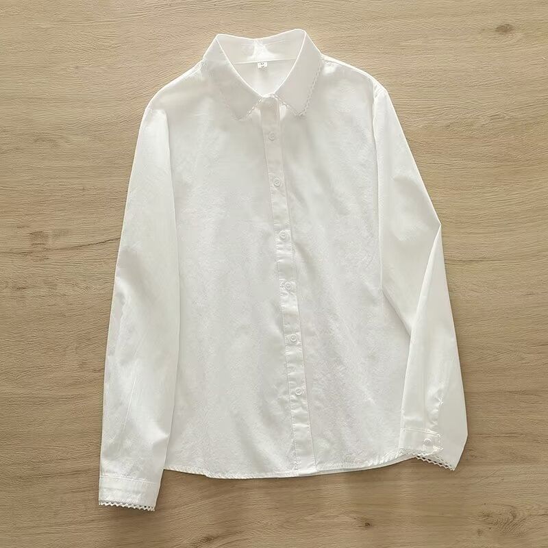 Plain Lace Trim Button-Down Shirt
