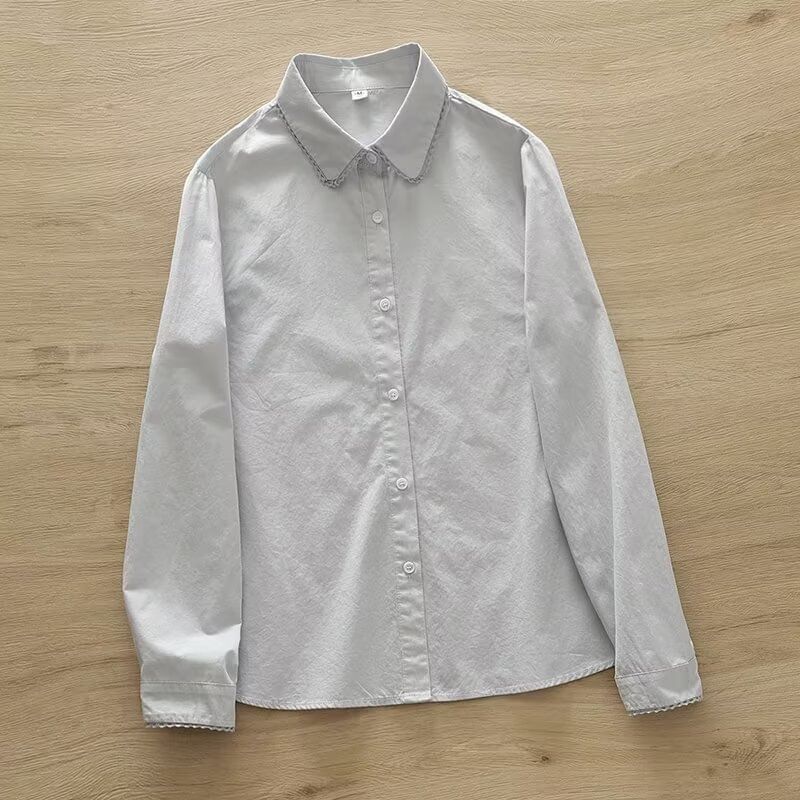 Plain Lace Trim Button-Down Shirt