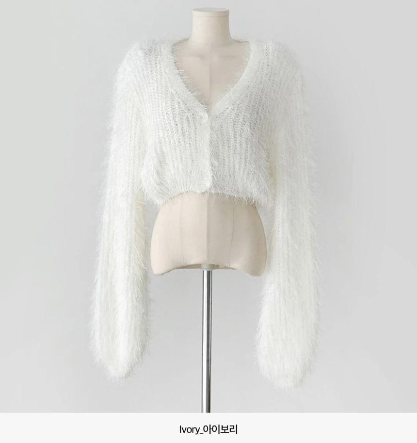 Cropped V-Neck Plain Cardigan