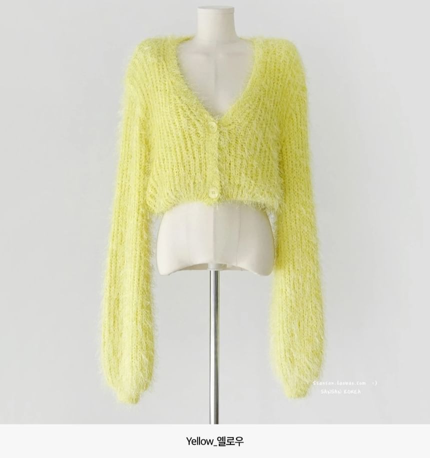 Cropped V-Neck Plain Cardigan
