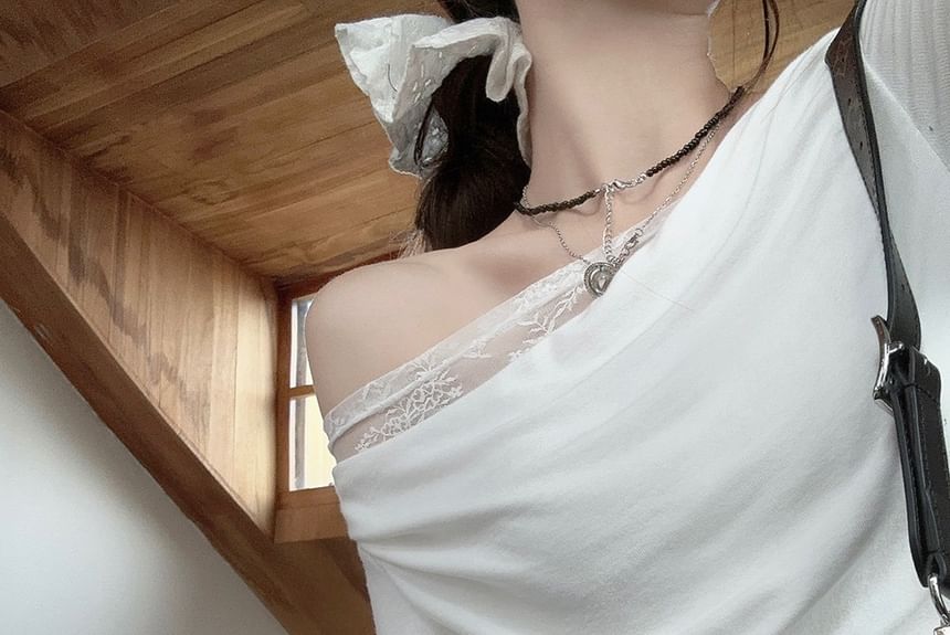 One-Shoulder Asymmetrical Lace Panel Top