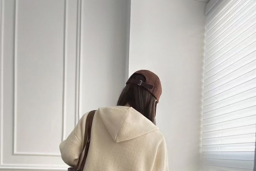 Knit Hoodie and Slit Midi Skirt Set - Zip-Up
