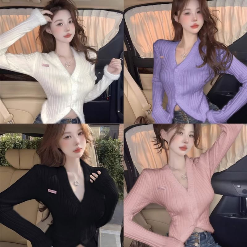 V-Neck Ribbed Cardigan