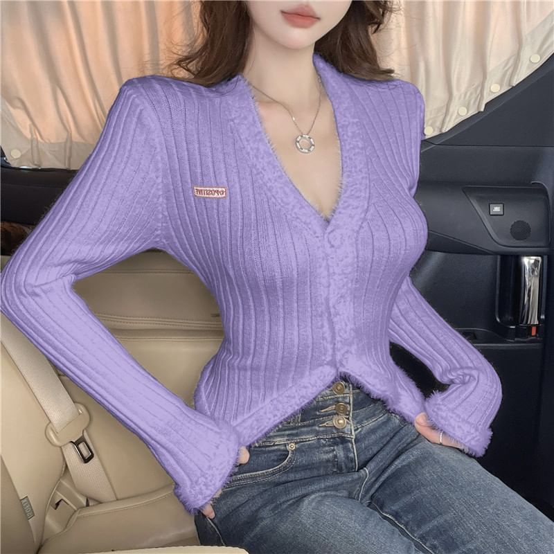 V-Neck Ribbed Cardigan