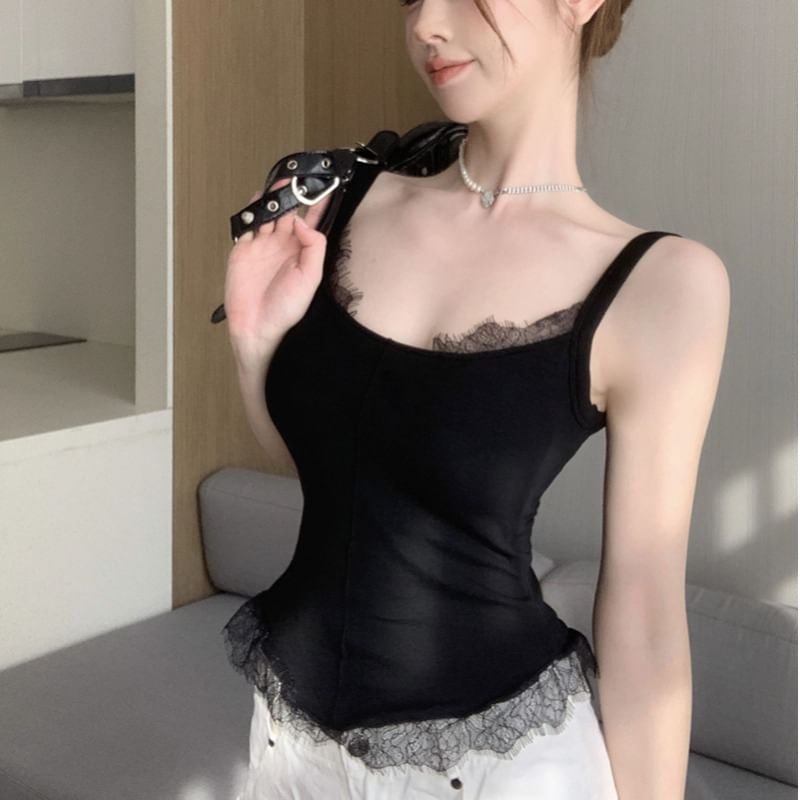 Square Neck Lace-Trimmed Cami Top