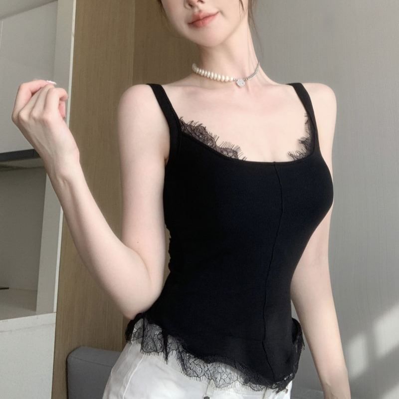 Square Neck Lace-Trimmed Cami Top