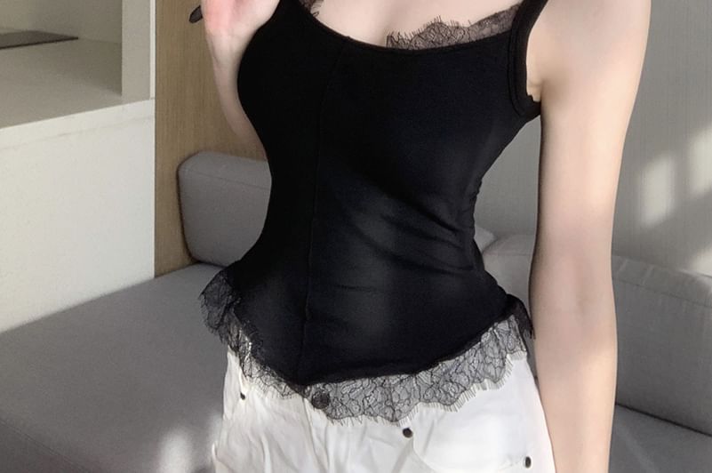 Square Neck Lace-Trimmed Cami Top