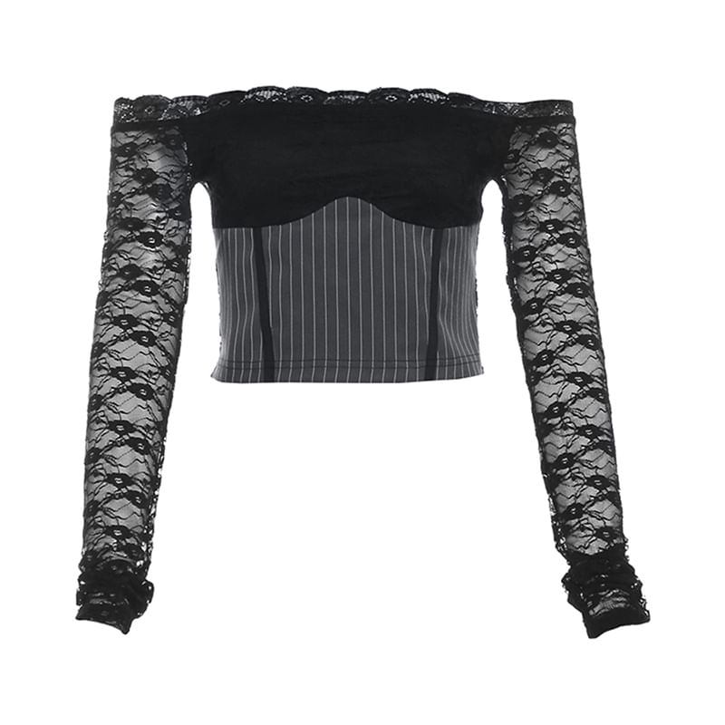 Striped Lace Crop Top & High-Rise Mini Pencil Skirt