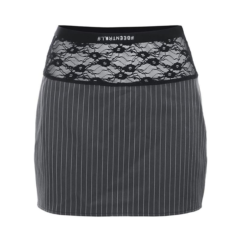 Striped Lace Crop Top & High-Rise Mini Pencil Skirt
