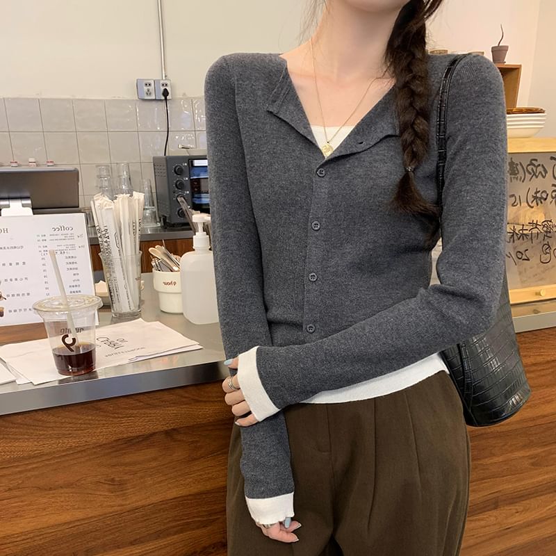 Round Neck Cropped Two Piece Style Cardigan
