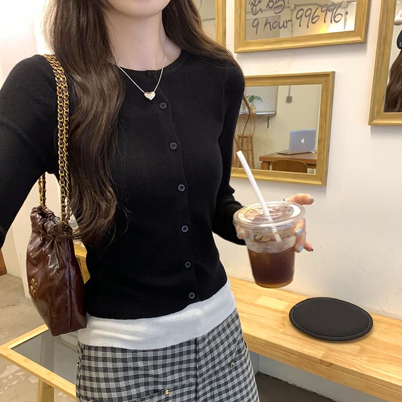Round Neck Cropped Two Piece Style Cardigan