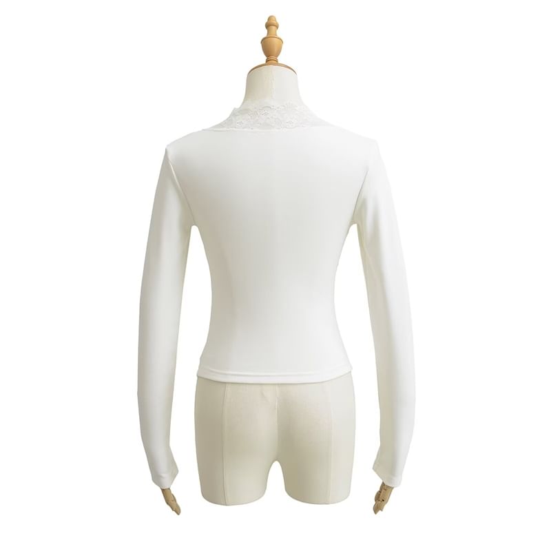 Twisted Front V-Neck Lace-Trimmed Cropped Top