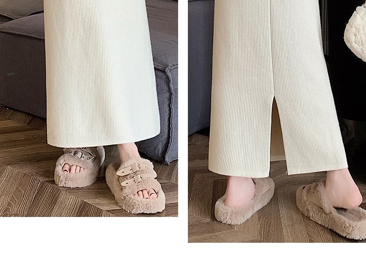 Slit Knit Midi Skirt with High Rise