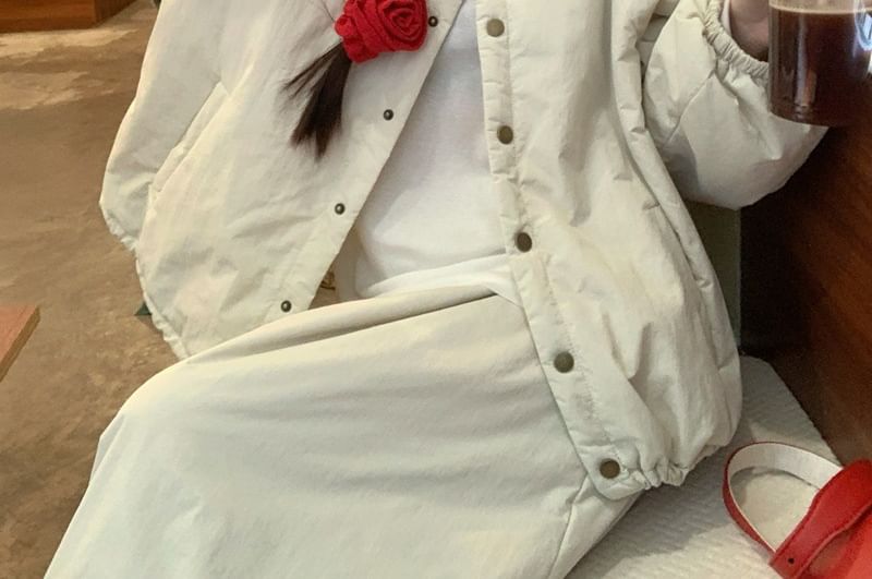 Button-Up Jacket with A-Line Midi Skirt - Crew Neck