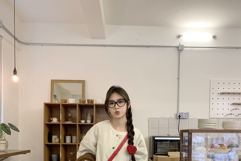 Button-Up Jacket with A-Line Midi Skirt - Crew Neck