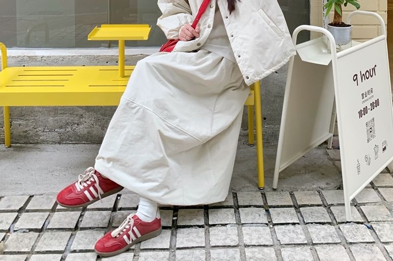 Button-Up Jacket with A-Line Midi Skirt - Crew Neck