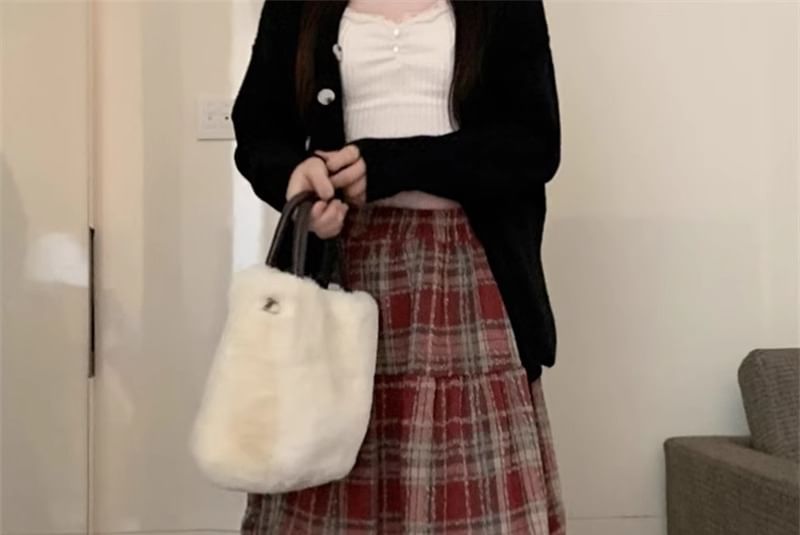 Tiered Plaid Midi Skirt - High Waist
