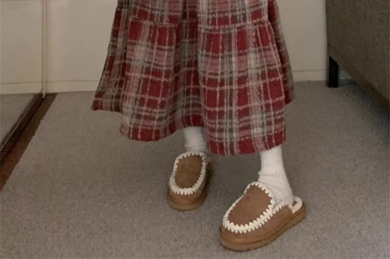 Tiered Plaid Midi Skirt - High Waist
