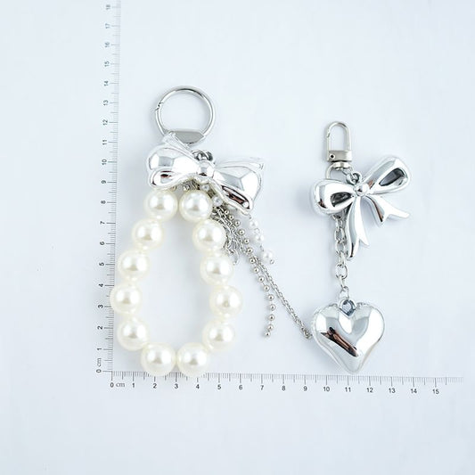 Bow / Heart / Faux Pearl Alloy Bag Charm Keyring (Various Designs)