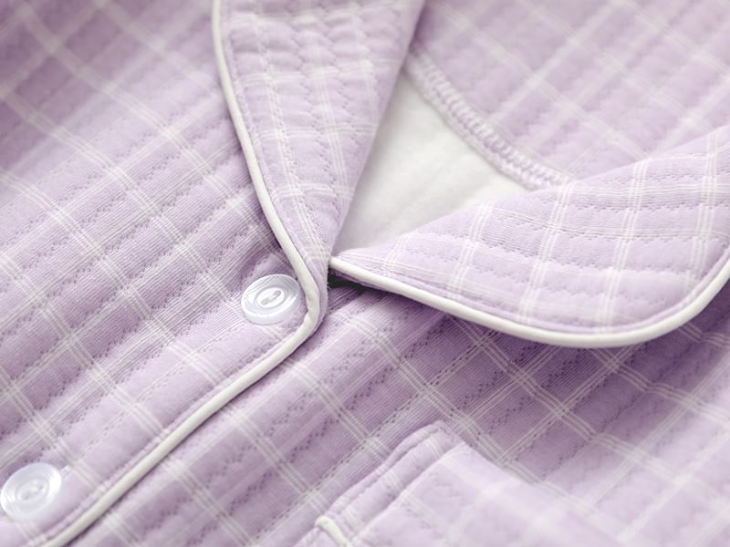 Couple Matching Pajama Set: Long Sleeve Collared Plaid Shirt + Elastic Waist Straight Leg Pants (Various Designs)