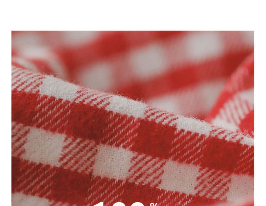 Couple Matching Pajama Set: Long Sleeve Collared Plaid Shirt + Straight Leg Pants (Various Designs)