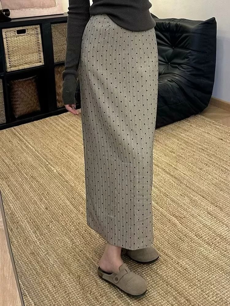 Dotted Midi Skirt with A-Line Fit and High Waist