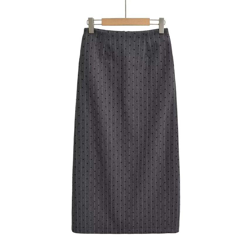 Dotted Midi Skirt with A-Line Fit and High Waist