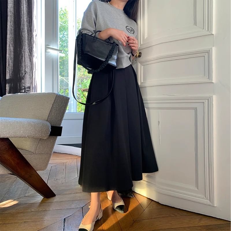 Plain Midi A-Line Suit Skirt with High Rise