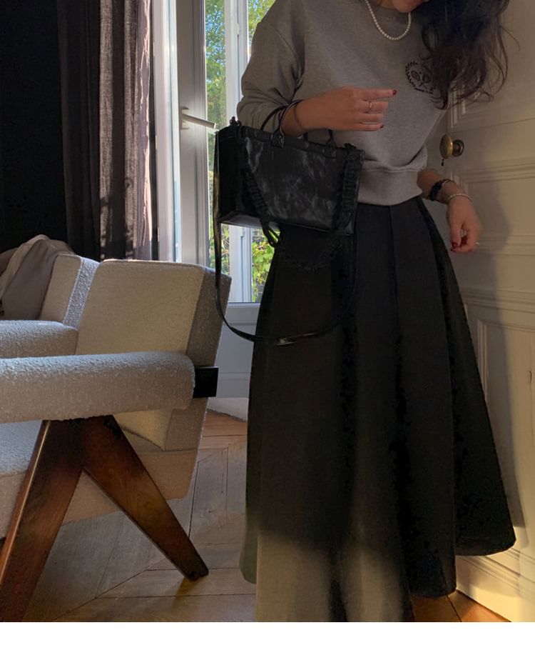 Plain Midi A-Line Suit Skirt with High Rise