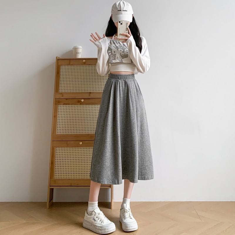 Classic A-Line Midi Skirt with Smooth Waistband