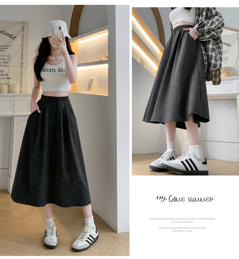 Classic A-Line Midi Skirt with Smooth Waistband