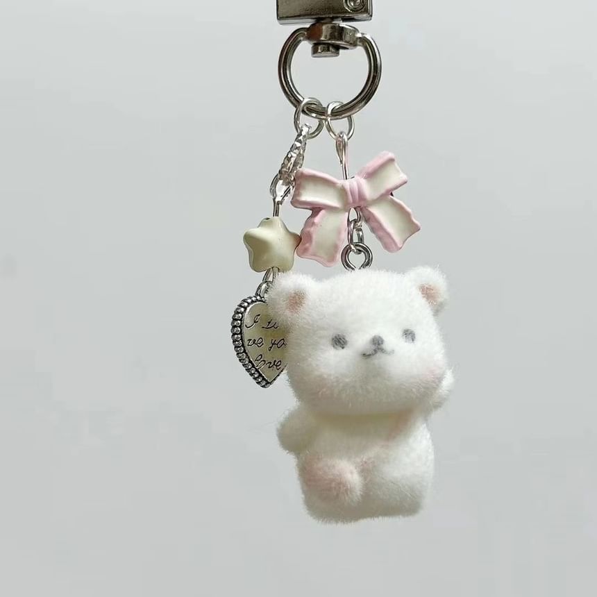 Flocked Bear with Bow Bag Charm