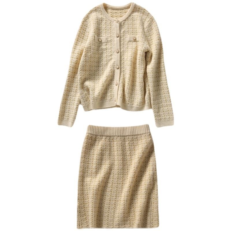 Plaid Cardigan and High-Rise Pencil Skirt Two-Piece Set