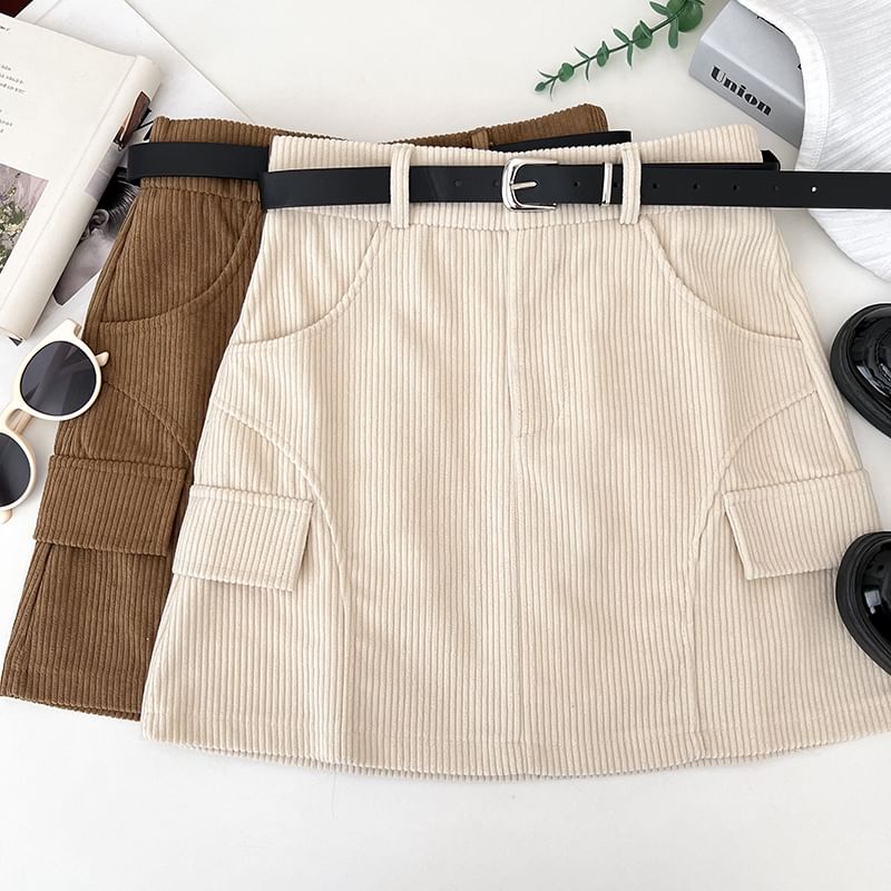 Corduroy A-Line Mini Skirt with High Rise