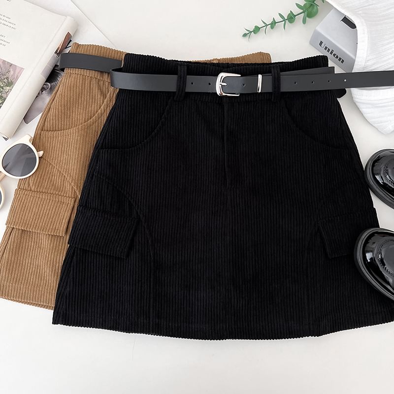 Corduroy A-Line Mini Skirt with High Rise