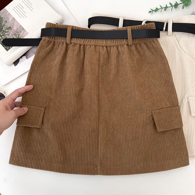 Corduroy A-Line Mini Skirt with High Rise