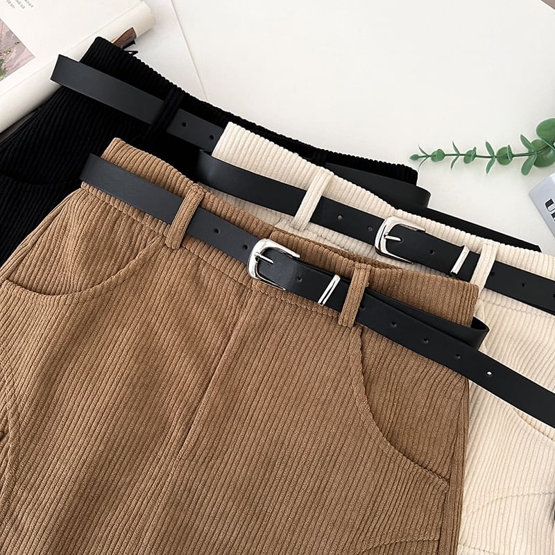 Corduroy A-Line Mini Skirt with High Rise