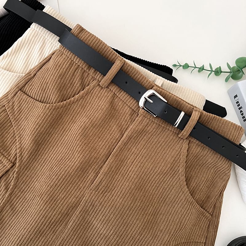Corduroy A-Line Mini Skirt with High Rise