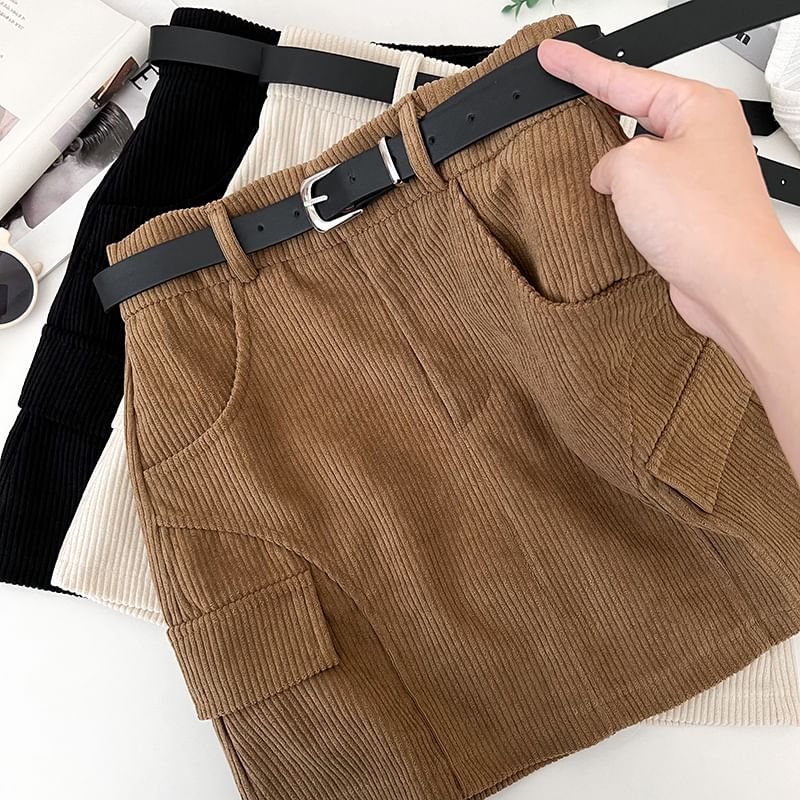 Corduroy A-Line Mini Skirt with High Rise