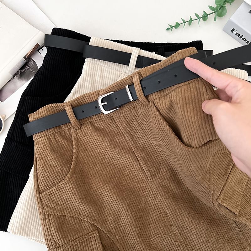 Corduroy A-Line Mini Skirt with High Rise