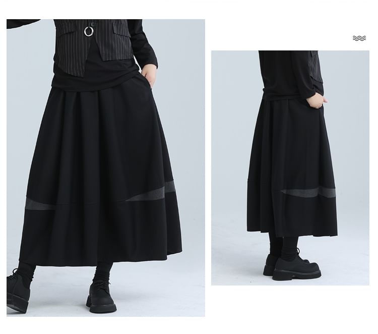 Striped Flared Maxi Skirt with High Waist
