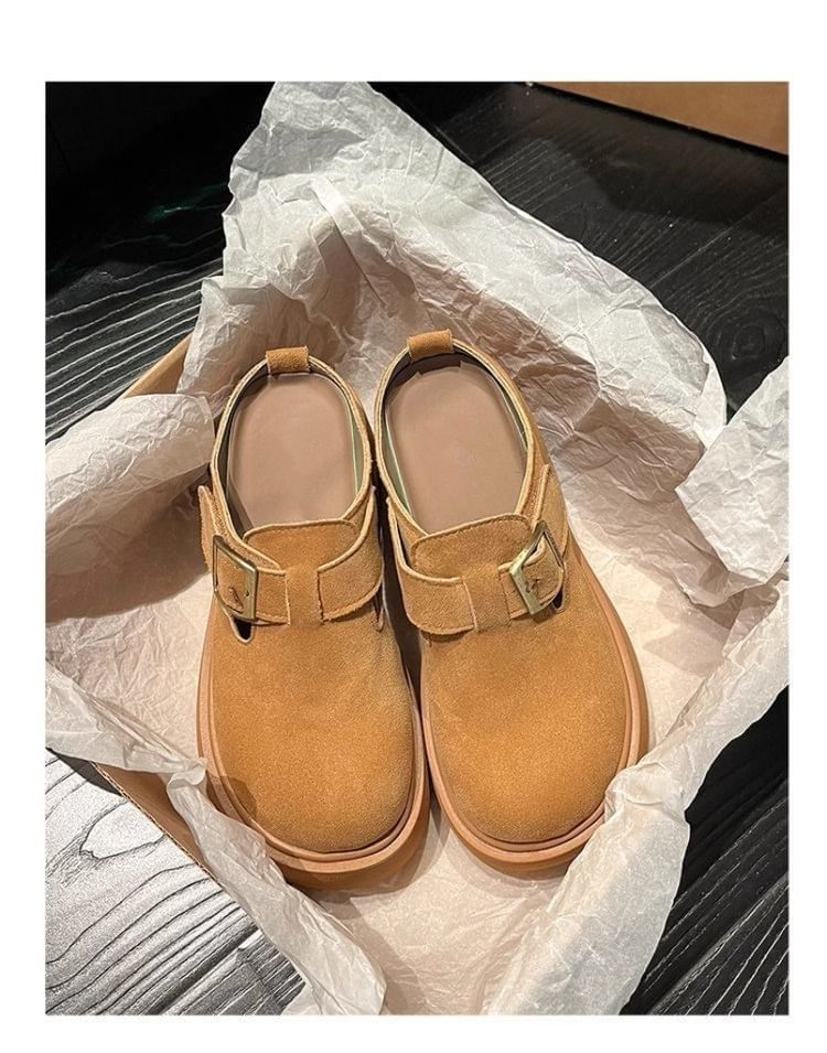 Platform Plain Buckled Mules