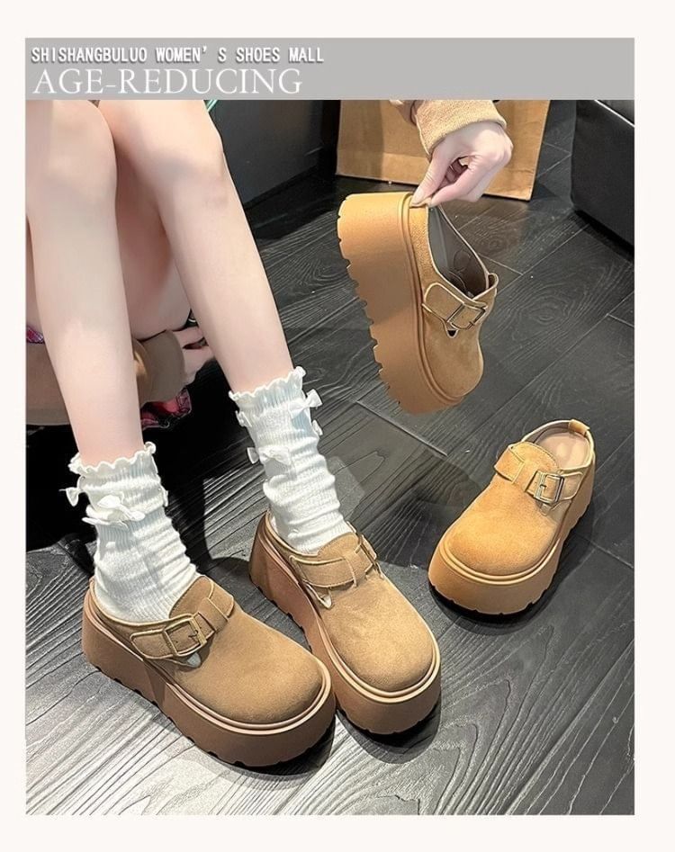 Platform Plain Buckled Mules