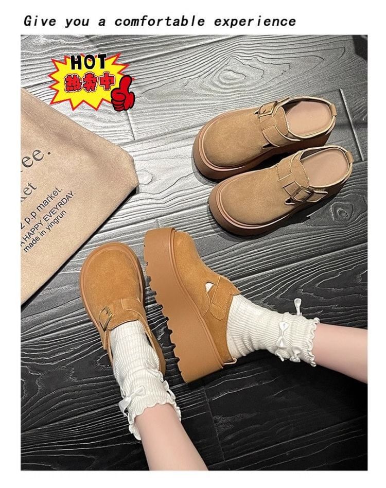 Platform Plain Buckled Mules