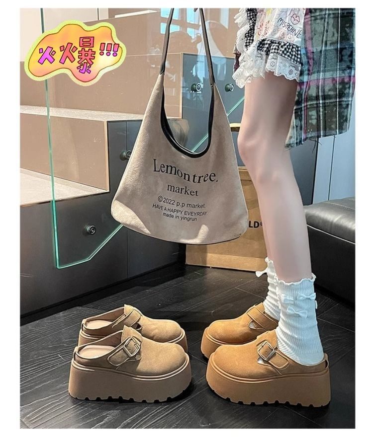 Platform Plain Buckled Mules