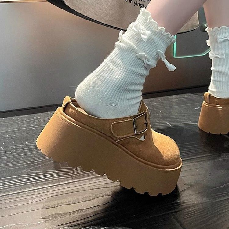 Platform Plain Buckled Mules