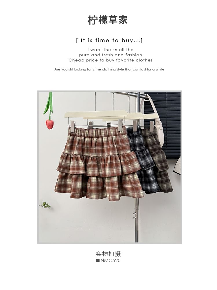 Tiered Plaid High-Rise A-Line Skirt