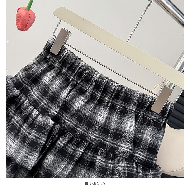 Tiered Plaid High-Rise A-Line Skirt